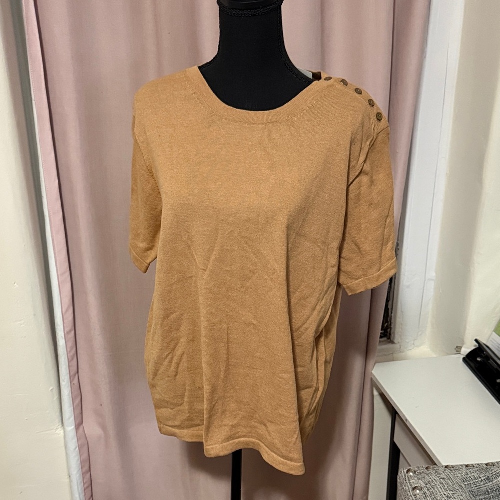 Orvis Tan Button-Shoulder Short Sleeve Top